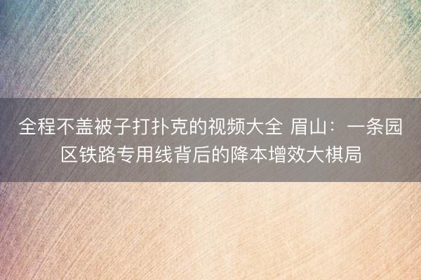 全程不盖被子打扑克的视频大全 眉山：一条园区铁路专用线背后的降本增效大棋局