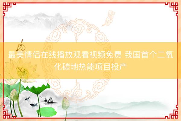 最美情侣在线播放观看视频免费 我国首个二氧化碳地热能项目投产