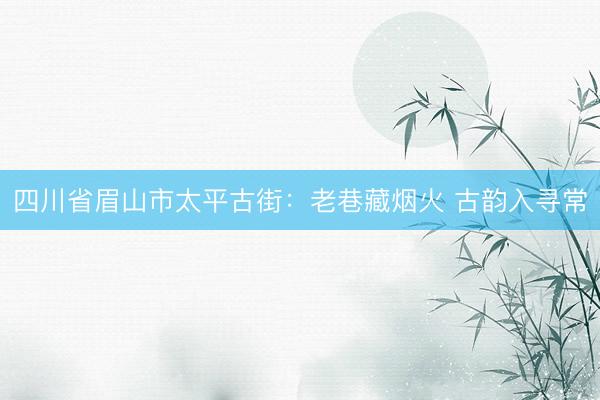 四川省眉山市太平古街：老巷藏烟火 古韵入寻常