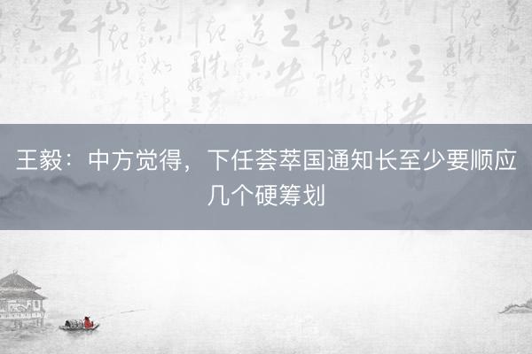 王毅：中方觉得，下任荟萃国通知长至少要顺应几个硬筹划