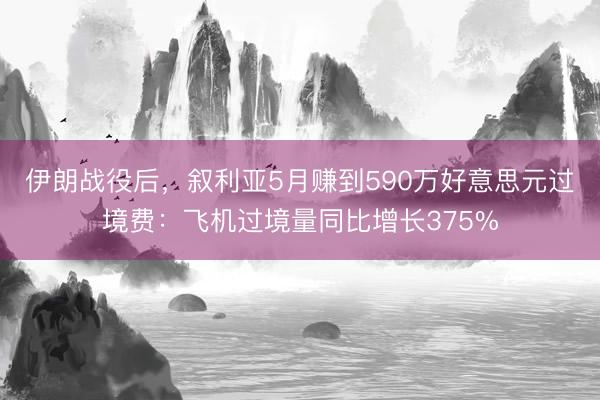 伊朗战役后，叙利亚5月赚到590万好意思元过境费：飞机过境量同比增长375%